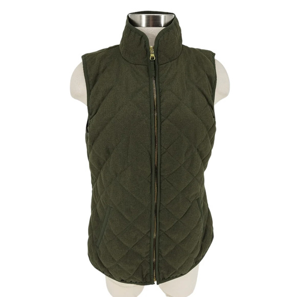Old Navy Textured Quilted Vest Crocodile Tears Green Sleeveless Zip Up Medium - Picture 1 of 7